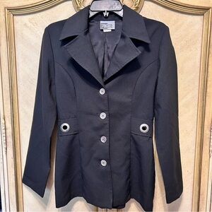 Vintage Spring Street USA Black Sleek Silver Grommet Back Waist Blazer